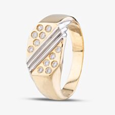 9ct Two Colour Gold Cubic Zirconia Striped Signet Ring DIV065