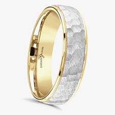 Brown & Newirth Couple 18ct Yellow Gold & Platinum Hammered 5mm Ring 6143 5.0