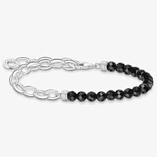 THOMAS SABO Silver Link & Black Onyx Beaded Charm Bracelet A2098-130-11