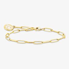 THOMAS SABO Gold Plated White Cold Enamel Long Link Charm Bracelet X0286-427-39