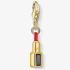 THOMAS SABO Gold Plated Black Cubic Zirconia Red Enamel Lipstick Charm 1750-565-7