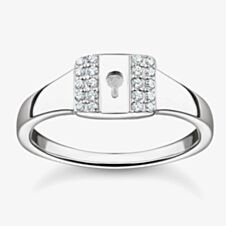 THOMAS SABO Silver & Cubic Zirconia Padlock Signet Ring TR2372-051-14