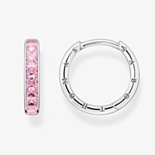 THOMAS SABO Silver & Pink Princess Cut Cubic Zirconia Hoop Earrings CR668-051-9