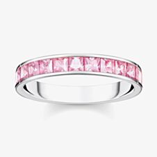 THOMAS SABO Silver & Pink Princess Cut Cubic Zirconia Channel Set Ring TR2358-051-9