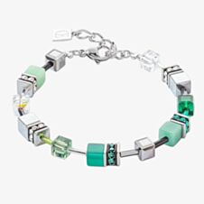 Coeur De Lion Ladies GeoCUBE Iconic Nature Silver & Green Square Crystal Bracelet 2838/30-0500