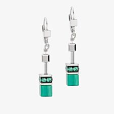 Coeur De Lion Ladies GeoCUBE Silver & Green Drop Earrings 2838/20-0500