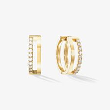 Coeur De Lion Gold Tone Stainless Steel Crystal Double Hoop Earrings 0136/21-1816