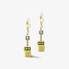 Coeur De Lion GeoCUBE Iconic Mono Gold Tone Green Multi Stone Dropper Earrings 4020/20-0900
