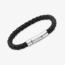 Unique Stainless Steel Black Braided Leather Bracelet A40BL/19CM