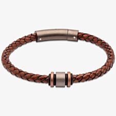 Unique Antique Dark Brown Braided Leather & Gunmetal Steel Clasp 21cm Bracelet B457ADB/21CM