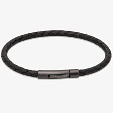 Unique Mens Black Leather & Black Stainless Steel Bracelet B503BL/21CM