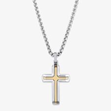 Unique Stainless Steel & Gold Plated Polished Cross Necklace AN-132/50CM