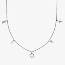 Angel Whisperer Silver Heart Multi Charm Necklace ERN-FLH-PE-ZI