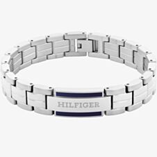 Tommy Hilfiger Parker Mens Stainless Steel Blue Enamel Logo Bracelet 2790600