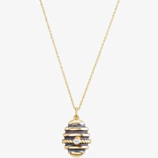 Yellow Gold Plated Black Rhodium Cubic Zirconia Bee Hive Pendant Necklace BTH3-SL-CZ YGP/BLK RHOD
