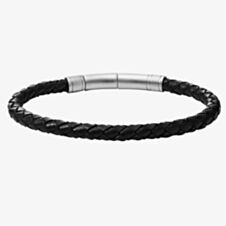 Fossil Jewellery Gents Stainless Steel Black Leather Bracelet JF00510797
