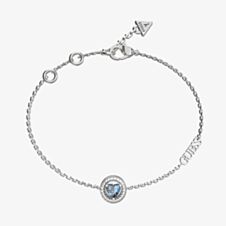 Guess Mama Non Mama Silver Tone Blue Crystal Heart Halo Bracelet UBB04668RHLSL