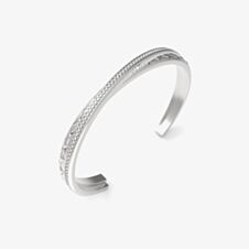 Guess Stylish Silver Tone Textured Cross Over Bangle UBB04584RHL