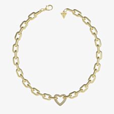 Guess Beloved Gold Tone Crystal Heart Necklace UBN05015YG