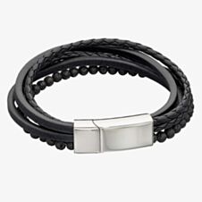Fred Bennett Reborn Recycled Leather & Lava Beads Multi Row Bracelet B5318