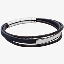 Fred Bennett Blue Cork & Black Recycled Leather Multi-Row Bracelet B5374