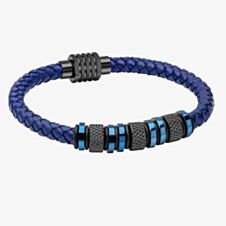 Fred Bennett Mens Stainless Steel & Blue Leather Bracelet B5575L