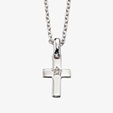 Little Star Childrens Grace Silver Diamond Cross Pendant Necklace LSN0011