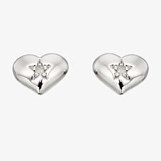 Little Star Girls Suri Silver Diamond Heart Stud Earrings LSE0031