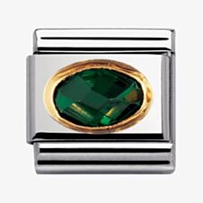 Nomination CLASSIC Gold Oval Faceted Cubic Zirconia Dark Green Charm 030601/027