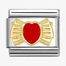 Nomination CLASSIC Stainless Steel & 18ct Yellow Gold Red Heart Bow Charm 030207/56