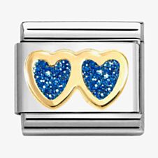 Nomination CLASSIC Double Blue Glitter Heart Charm 030220/11