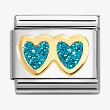Nomination CLASSIC Double Turquois Glitter Heart Charm 030220/12