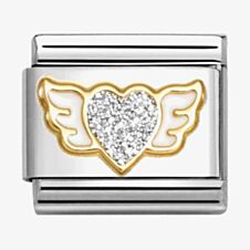 Nomination CLASSIC Silver Glitter Heart Angel Wings Charm 030220/23