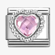 Nomination CLASSIC Silvershine Pink Cubic Zirconia Heart Beaded Setting Charm 330606/003