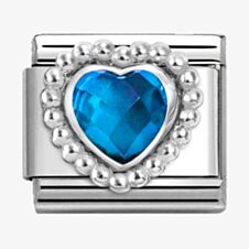 Nomination CLASSIC Silvershine Blue Faceted Heart Beaded Setting Charm 330606/007