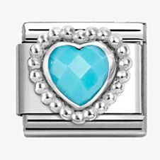 Nomination CLASSIC Silvershine Turquoise Faceted Heart Beaded Setting Charm 330605/039
