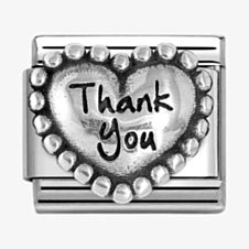 Nomination CLASSIC Silvershine Silver Beaded Heart Thank You Charm 330101/83