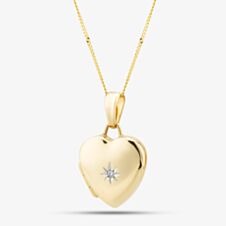 9ct Yellow Gold Diamond Starburst Heart Locket GL21-DIA