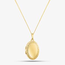 9ct Bubbled Border Oval Locket and 18" Chain LK224 CN025A-18