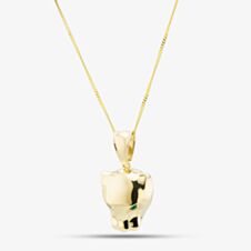  9ct Gold Panther Head Green Crystal Eye Pendant Necklace NBE016