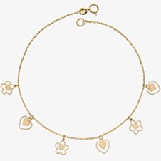9ct Yellow Gold Heart & Flower Charm Bracelet GB508