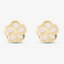 9ct Yellow Gold Mother of Pearl Flower Stud Earrings 1.59.0839