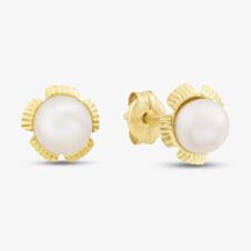Gold Impression 9ct Yellow Gold Cultured Freshwater Pearl Flower Stud Earrings 1.57.1183