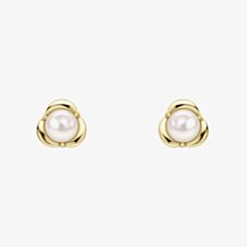 9ct Yellow Gold Freshwater Pearl Petal Setting Stud Earrings GE2499W