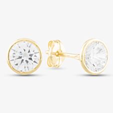 9ct Gold Cubic Zirconia Clear Round Roll Over Stud Earrings 1-57-4373