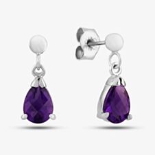 9ct White Gold Amethyst Teardrop Dropper Earrings H40-5048-16W