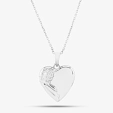 Silver Engraved Winged Heart Locket Necklace SP06813A