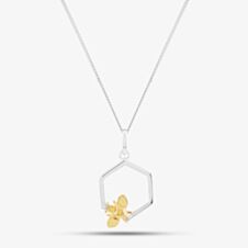 Sterling Silver Two-Tone Honeycomb & Bee Necklace P4839 N2326