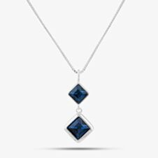 Sterling Silver Blue Crystal Double Drop Necklace P5050L N2323