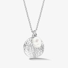 Dower & Hall Silver Hammered Disc & White Freshwater Pearl Nomad Pendant Necklace PLP225-S-WP-18